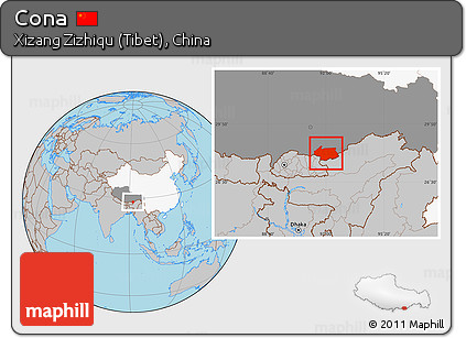 Gray Location Map of Cona, highlighted country, highlighted parent region
