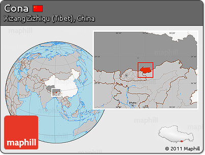 Gray Location Map of Cona, highlighted country, highlighted parent region
