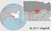 Gray Location Map of Cona, highlighted country, highlighted parent region, hill shading