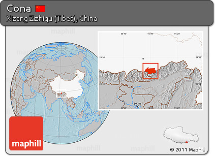Gray Location Map of Cona, highlighted country, hill shading
