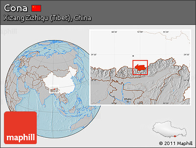 Gray Location Map of Cona, highlighted country, hill shading