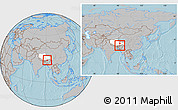 Gray Location Map of Cona, highlighted parent region, within the entire country, hill shading