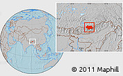 Gray Location Map of Cona, hill shading