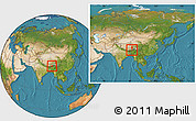 Satellite Location Map of Cona, within the entire country