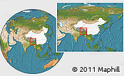Satellite Location Map of Cona, highlighted country, highlighted parent region, within the entire country