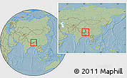 Savanna Style Location Map of Cona, within the entire country, hill shading