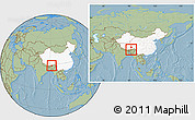 Savanna Style Location Map of Cona, highlighted country, within the entire country, hill shading