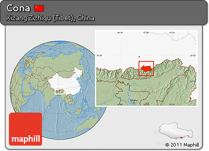 Savanna Style Location Map of Cona, highlighted country, hill shading