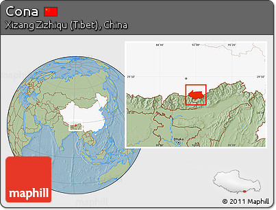 Savanna Style Location Map of Cona, highlighted country, hill shading