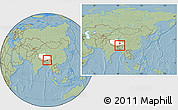 Savanna Style Location Map of Cona, highlighted parent region, within the entire country, hill shading