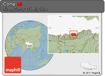 Savanna Style Location Map of Cona, highlighted parent region, hill shading