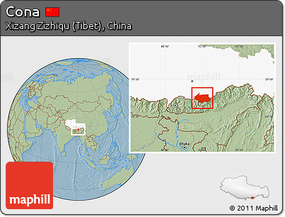 Savanna Style Location Map of Cona, highlighted parent region, hill shading