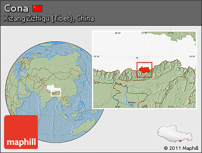 Savanna Style Location Map of Cona, highlighted parent region, hill shading