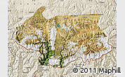 Satellite Map of Cona, shaded relief outside