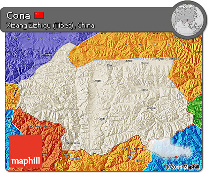 Shaded Relief Map of Cona, political outside