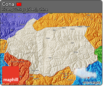 Shaded Relief Map of Cona, political outside