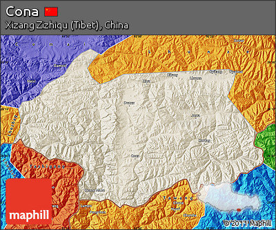Shaded Relief Map of Cona, political outside