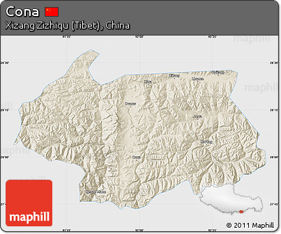 Shaded Relief Map of Cona, single color outside