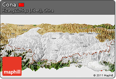 Physical Panoramic Map of Cona, satellite outside