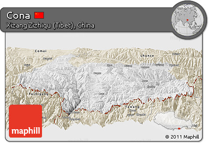 Physical Panoramic Map of Cona, shaded relief outside