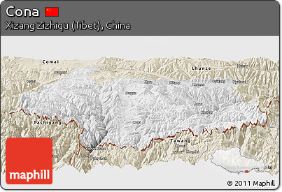 Physical Panoramic Map of Cona, shaded relief outside