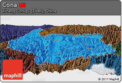 Political Panoramic Map of Cona, darken