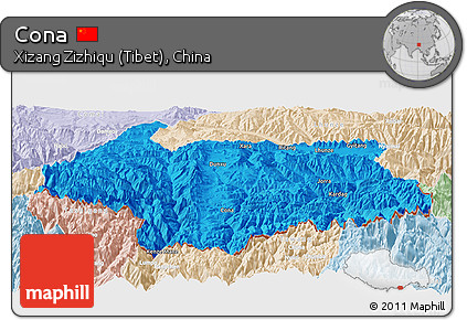 Political Panoramic Map of Cona, lighten
