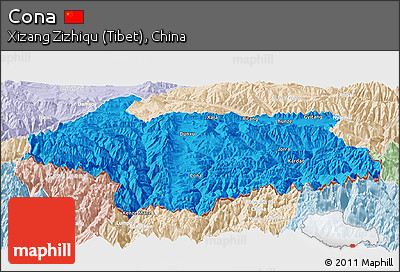 Political Panoramic Map of Cona, lighten