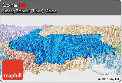 Political Panoramic Map of Cona, lighten