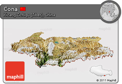 Satellite Panoramic Map of Cona, cropped outside