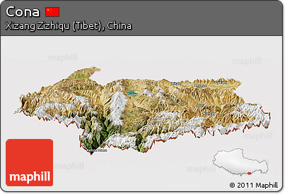 Satellite Panoramic Map of Cona, cropped outside