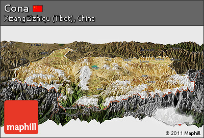Satellite Panoramic Map of Cona, darken