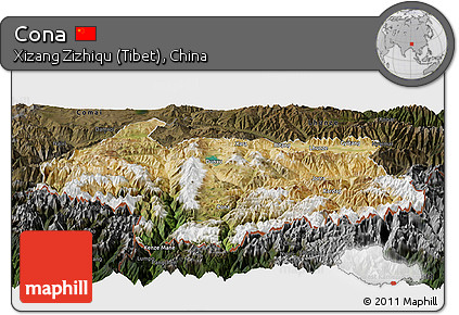 Satellite Panoramic Map of Cona, darken