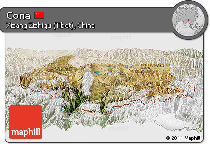 Satellite Panoramic Map of Cona, lighten