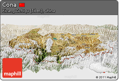 Satellite Panoramic Map of Cona, lighten