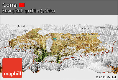 Satellite Panoramic Map of Cona, physical outside