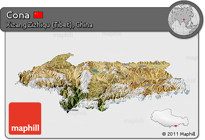 Satellite Panoramic Map of Cona, single color outside