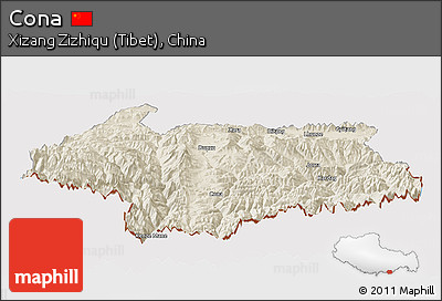 Shaded Relief Panoramic Map of Cona, cropped outside