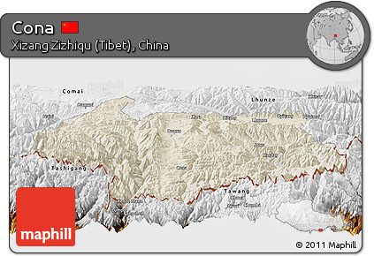 Shaded Relief Panoramic Map of Cona, physical outside