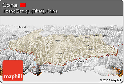 Shaded Relief Panoramic Map of Cona, physical outside