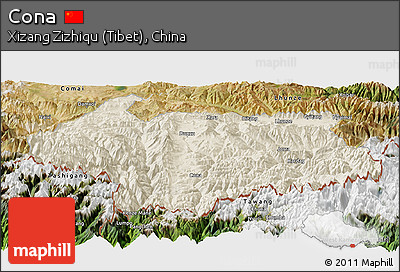 Shaded Relief Panoramic Map of Cona, satellite outside