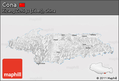 Silver Style Panoramic Map of Cona, single color outside