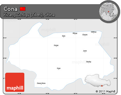 Silver Style Simple Map of Cona, single color outside