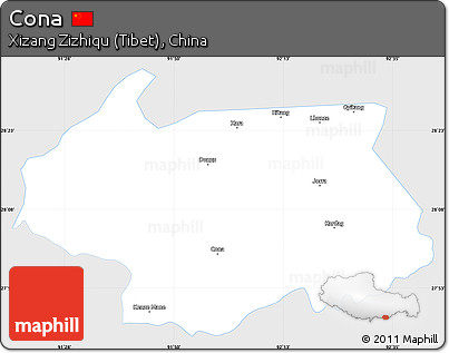 Silver Style Simple Map of Cona, single color outside