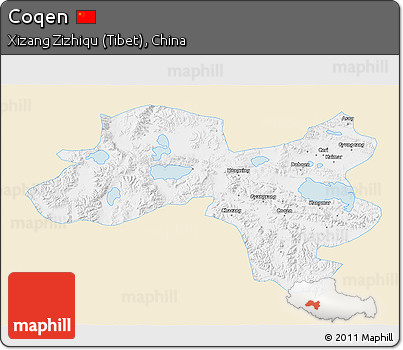 Classic Style 3D Map of Coqen, single color outside