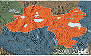 Political 3D Map of Coqen, darken, semi-desaturated