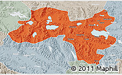 Political 3D Map of Coqen, lighten, semi-desaturated