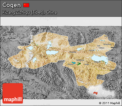 Satellite 3D Map of Coqen, darken, desaturated