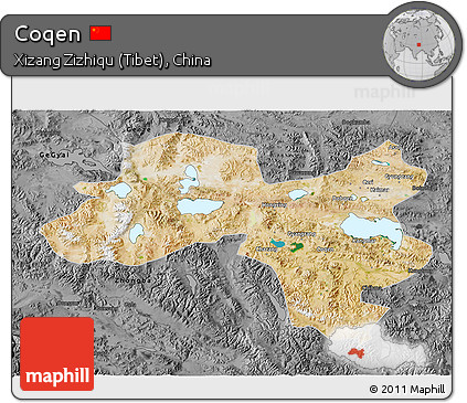 Satellite 3D Map of Coqen, darken, desaturated