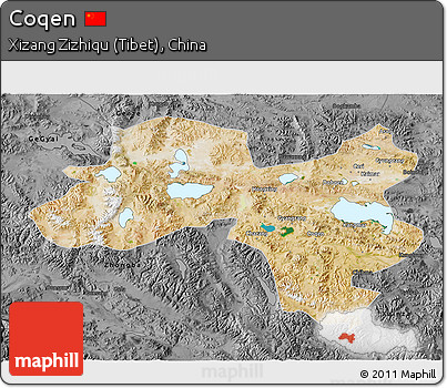 Satellite 3D Map of Coqen, darken, desaturated